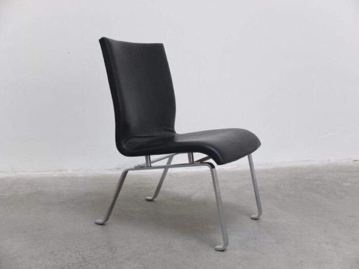 modernist black leather and steel lounge chair 1960s 6201