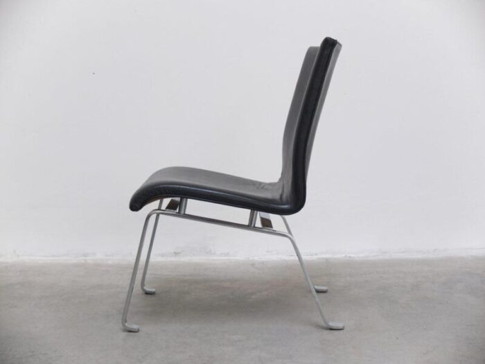 modernist black leather and steel lounge chair 1960s 7737