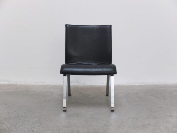 modernist black leather and steel lounge chair 1960s 7908