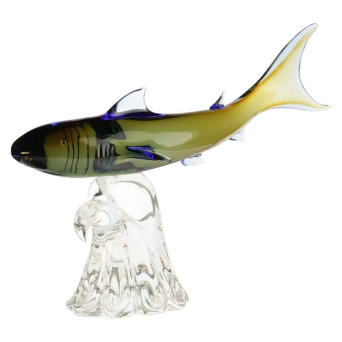 murano glass shark hunting on a base by roberto camozzo for wyland 1990s 1