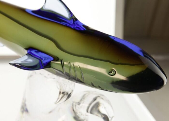 murano glass shark hunting on a base by roberto camozzo for wyland 1990s 2