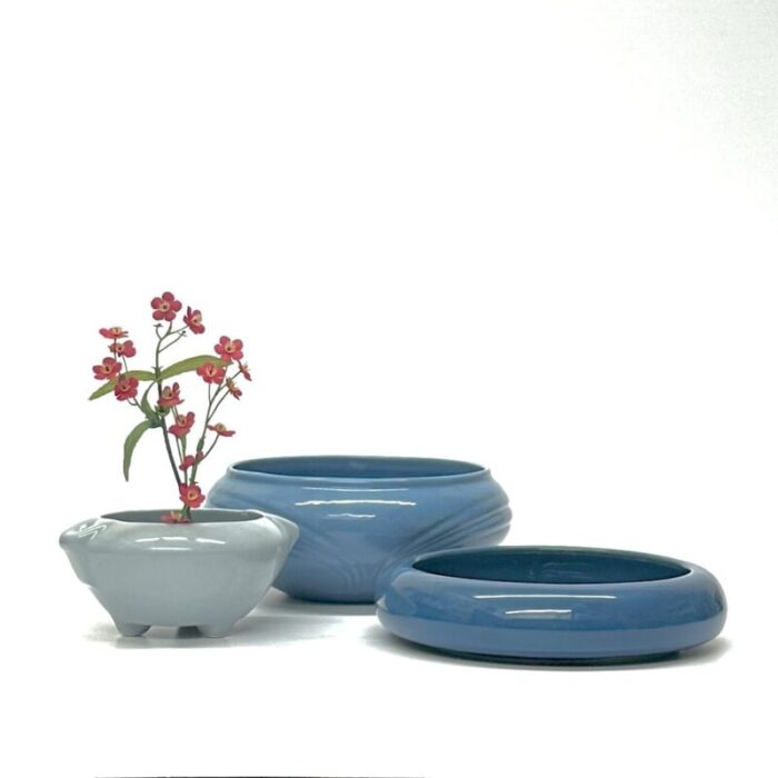 muted blues ceramic planter curation group of 3 5388