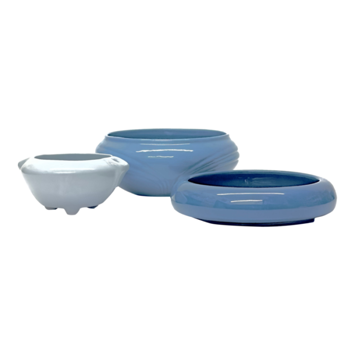 muted blues ceramic planter curation group of 3 6287