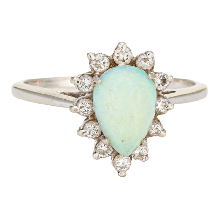 natural opal diamond ring vintage 14k white gold pear cocktail jewelry sz 105 9650