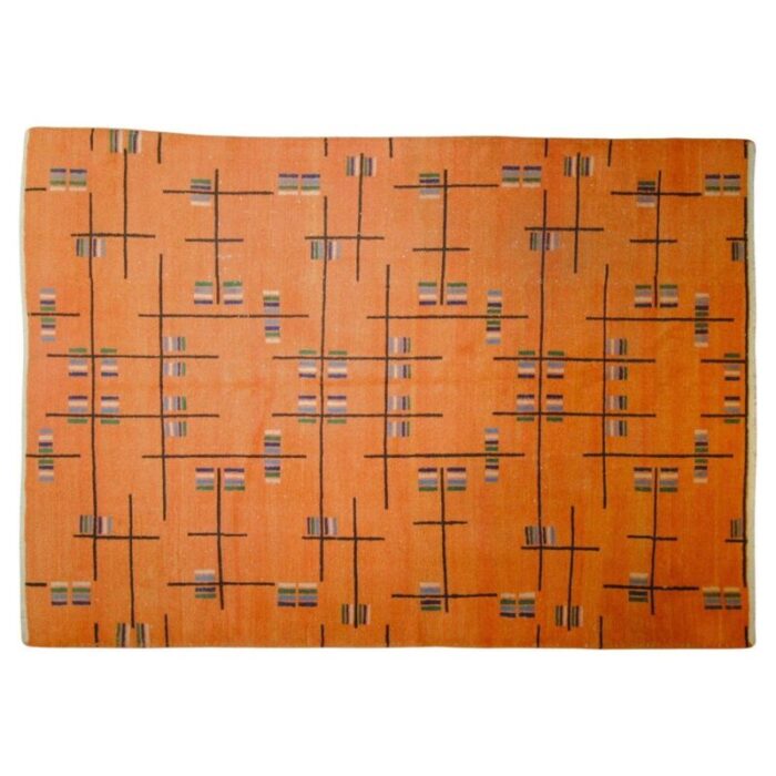 orange colored rug with futurist abstract decorative motifs by zeki muren 1970s 1