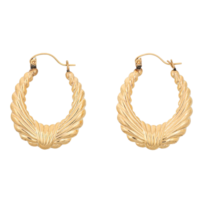 oval wreath hoop earrings vintage 14k yellow gold 1 drops estate jewelry 0192