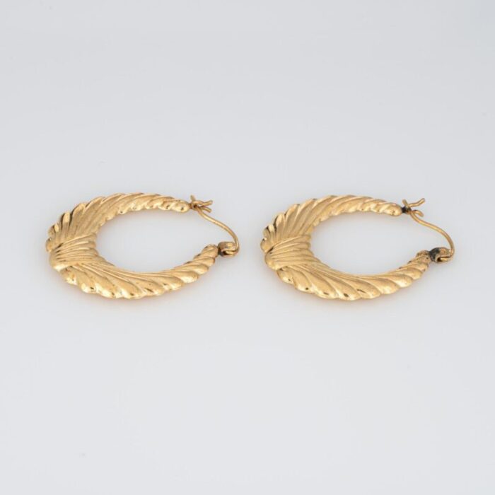 oval wreath hoop earrings vintage 14k yellow gold 1 drops estate jewelry 6419