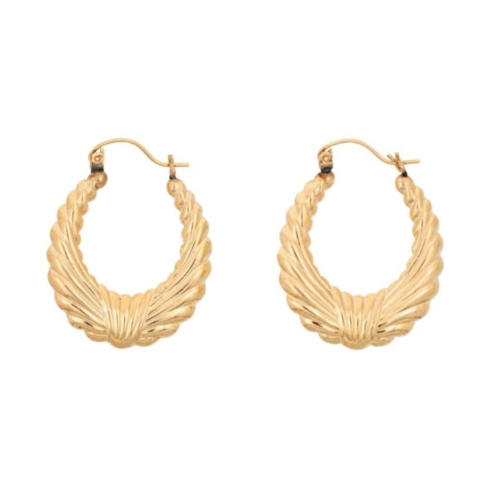 oval wreath hoop earrings vintage 14k yellow gold 1 drops estate jewelry 8462