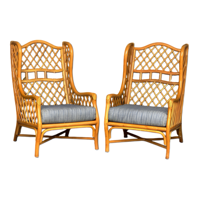 pair of coastal bamboorattan wingback armchairs 8499