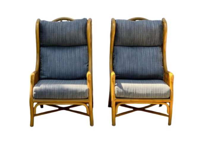 pair of coastal bamboorattan wingback armchairs 8601