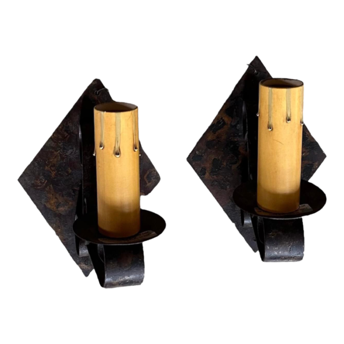 pair of iron sconces in simple design circa 1920 5744