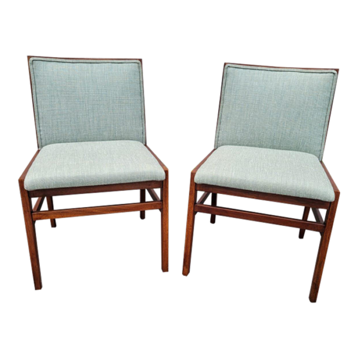 pair of mid 20th century teakwood side chairs with new upholstery 8995