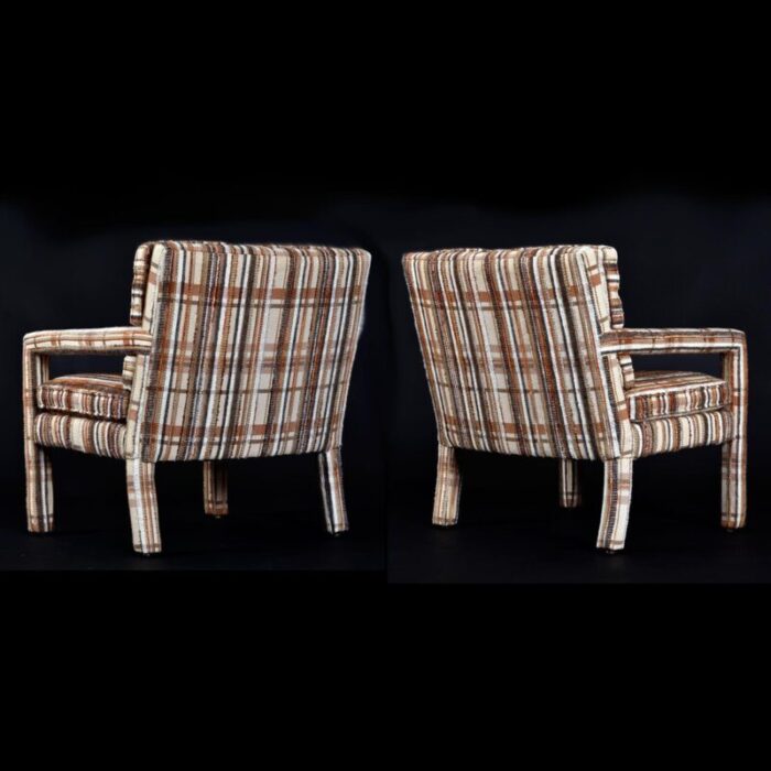 pair of vintage 1970s white and beige plaid milo baughman style parsons chairs 1350