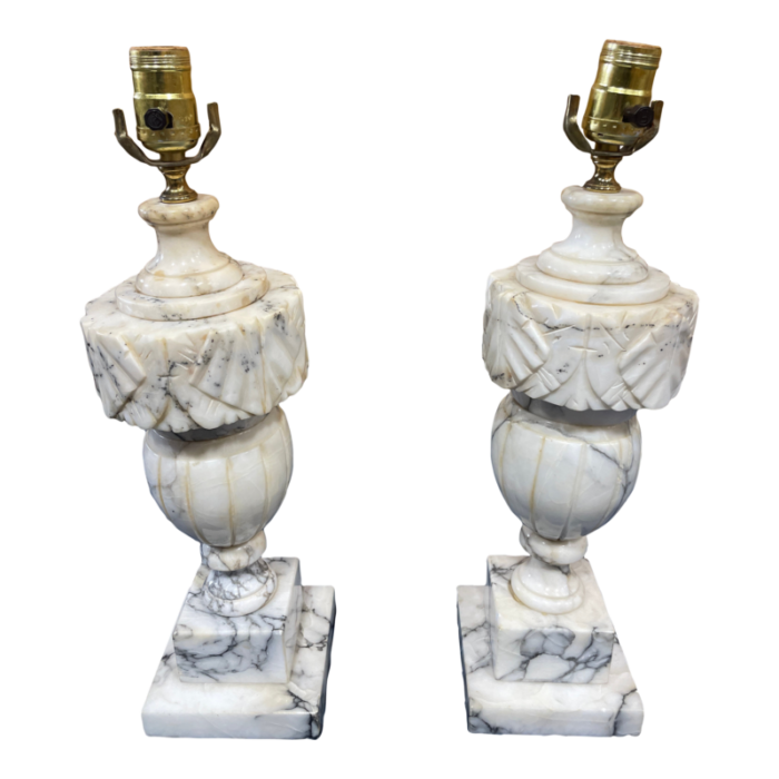 pair of vintage hand carved marble lamps 8647