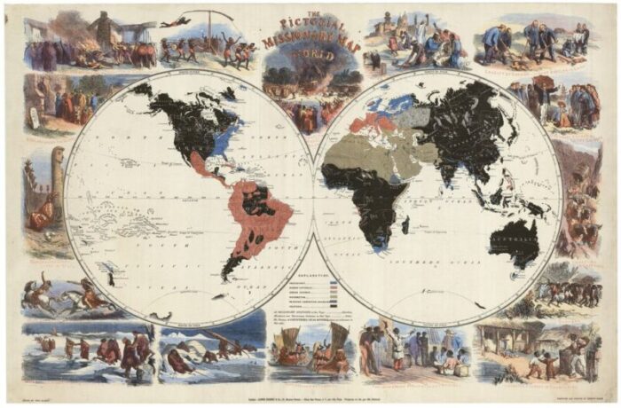 pictorial map of the world promoting protestant missionary work 1