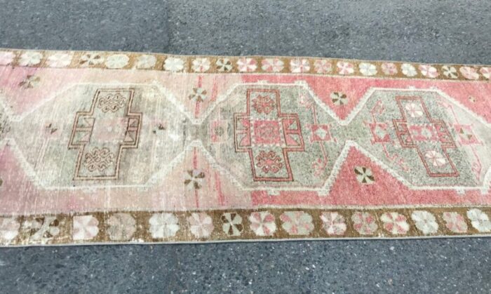 pink distressed corridor runner rug 1980s 9