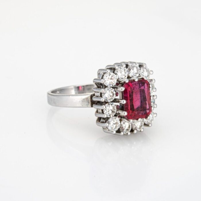 pink tourmaline diamond ring vintage square cocktail sz 8 platinum fine jewelry 1934