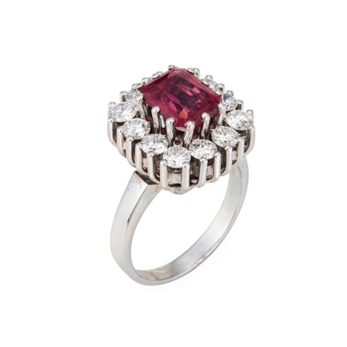 pink tourmaline diamond ring vintage square cocktail sz 8 platinum fine jewelry 3201