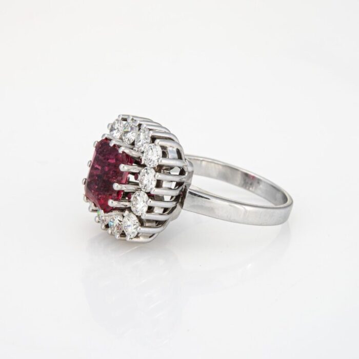 pink tourmaline diamond ring vintage square cocktail sz 8 platinum fine jewelry 3603