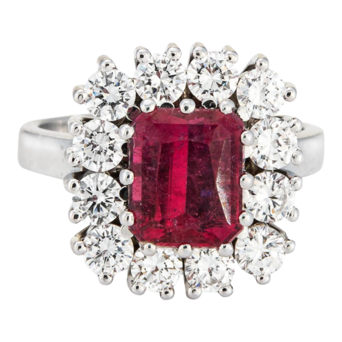 pink tourmaline diamond ring vintage square cocktail sz 8 platinum fine jewelry 7787