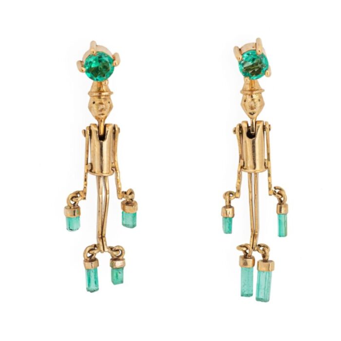 pinocchio emerald earrings articulated 18k yellow gold 125 vintage jewelry 6515