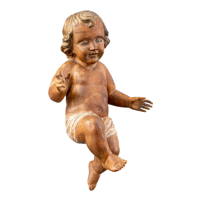 polychrome carved wood infant jesus sculpture 8912