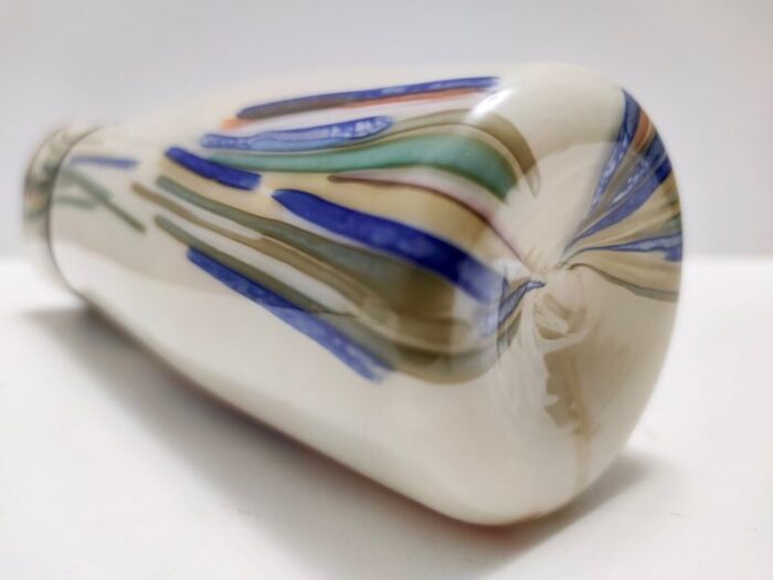 postmodern cylindric encased and hand blown opaline glass vase italy 1960s 11