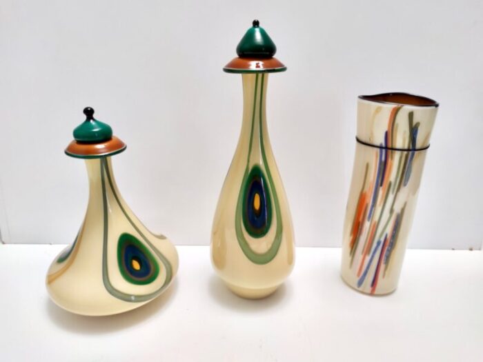 postmodern cylindric encased and hand blown opaline glass vase italy 1960s 4