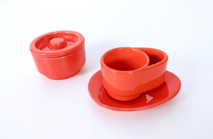 postmodern vermilion cups sugar bowl and plate by parravicini italy set of 14 5