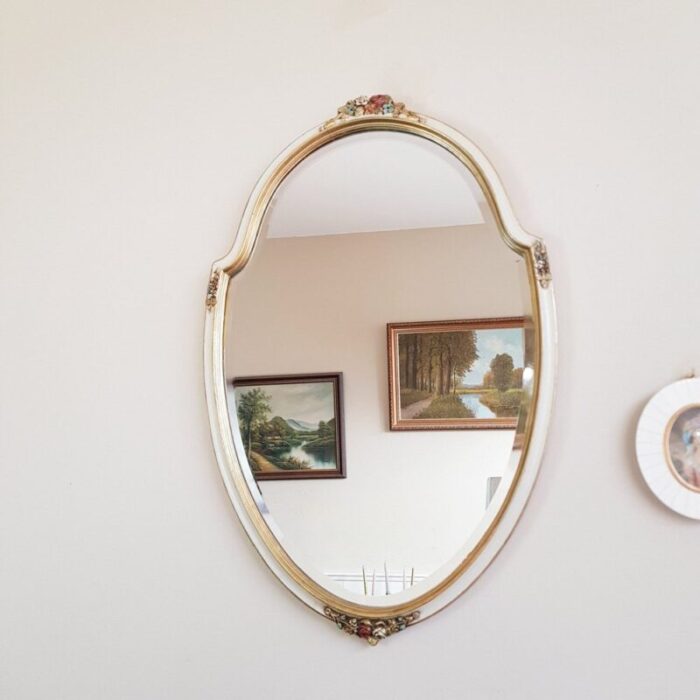 queen anne style oval mirror with bevelled edges 1