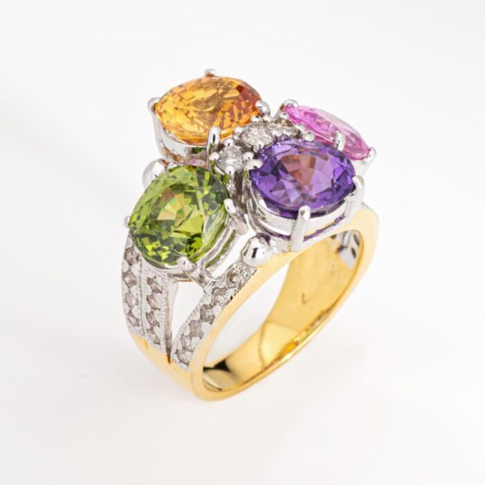 rainbow gemstone diamond ring estate 14k yellow gold multi cocktail ring sz 55 2764