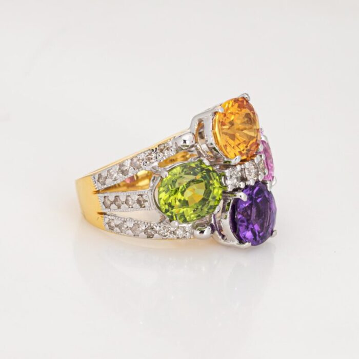 rainbow gemstone diamond ring estate 14k yellow gold multi cocktail ring sz 55 4960