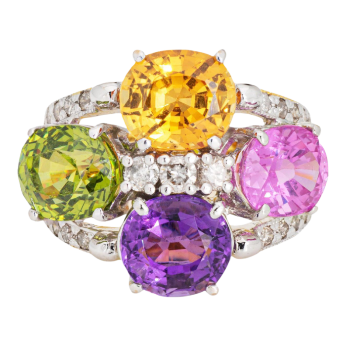 rainbow gemstone diamond ring estate 14k yellow gold multi cocktail ring sz 55 5677