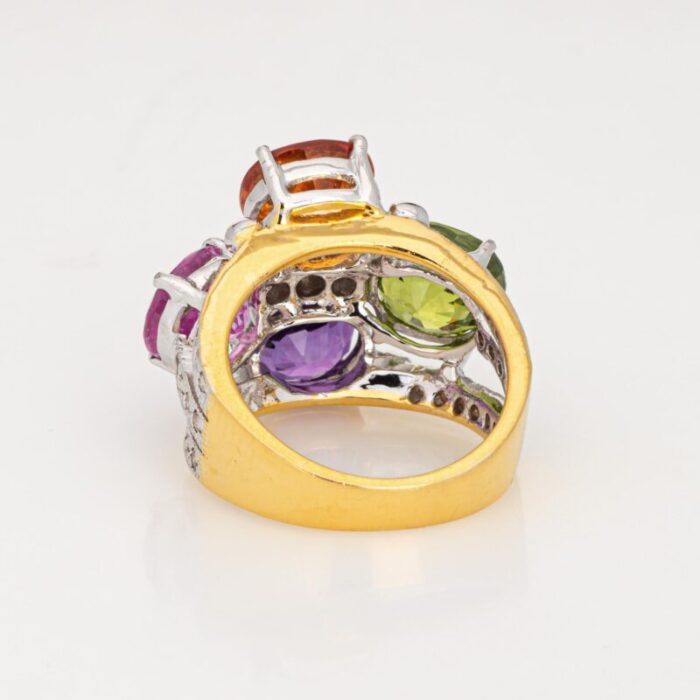 rainbow gemstone diamond ring estate 14k yellow gold multi cocktail ring sz 55 7374