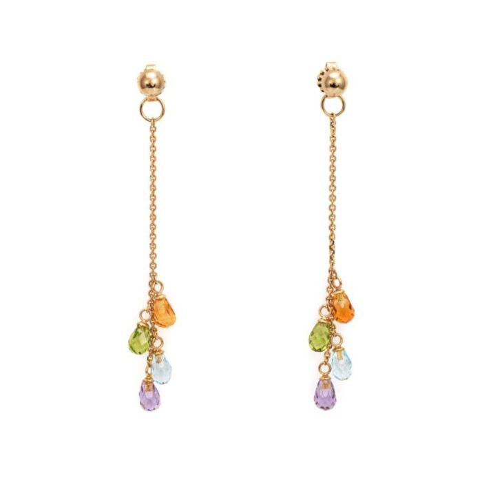 rainbow gemstone earrings 25 drops estate 14k yellow gold briolette jewelry 2269