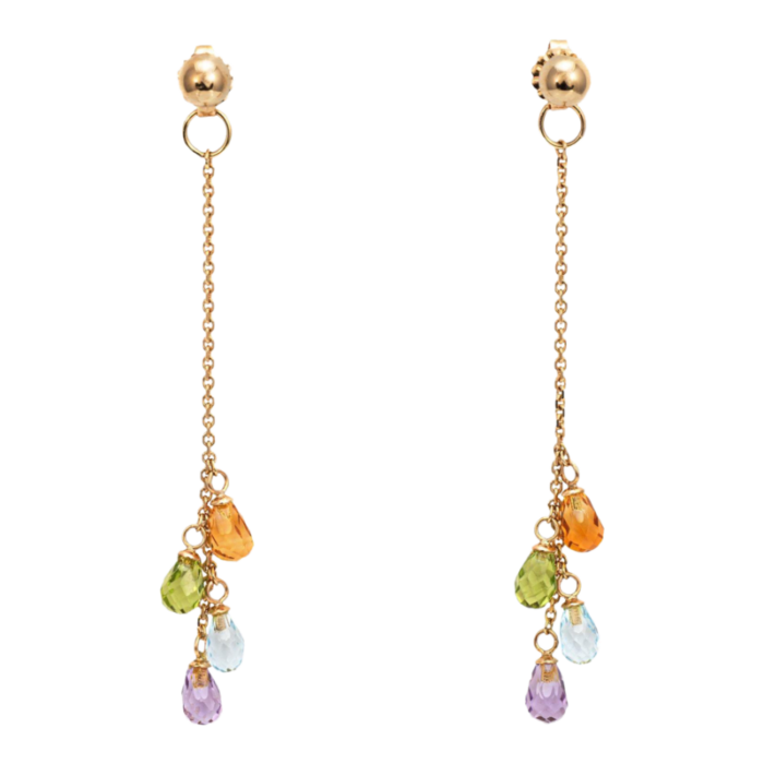 rainbow gemstone earrings 25 drops estate 14k yellow gold briolette jewelry 2703