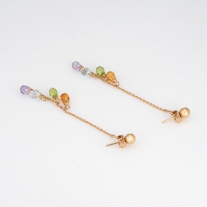 rainbow gemstone earrings 25 drops estate 14k yellow gold briolette jewelry 9718