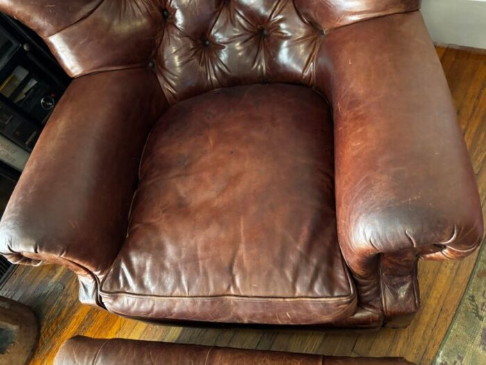 ralph lauren leather wingback chair and ottoman set 3178