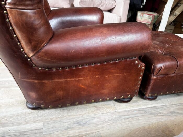 ralph lauren leather wingback chair and ottoman set 8712