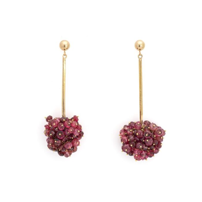 raspberry drop earrings pink tourmaline cluster vintage 14k yellow gold 2 drops 8686