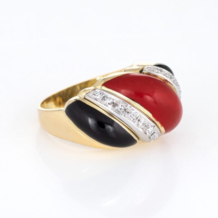 red coral onyx diamond ring vintage 14k yellow gold scrolled band jewelry sz 55 5424