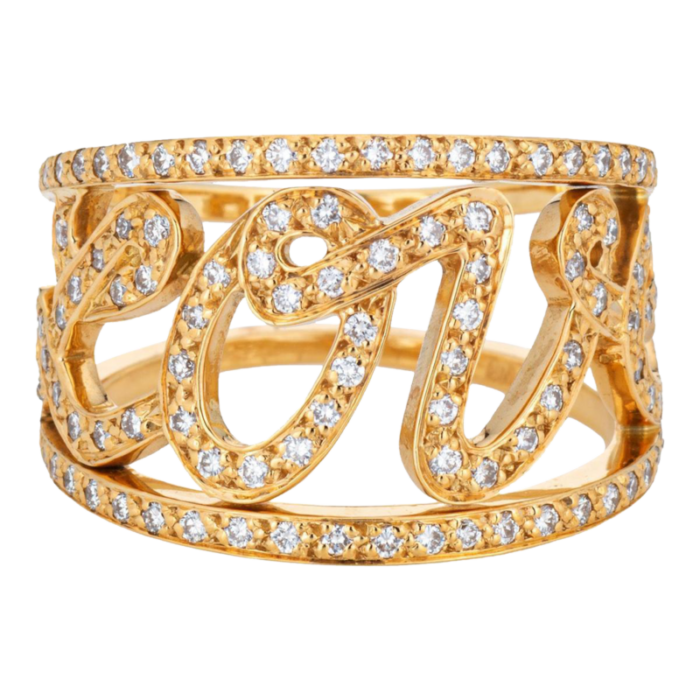 repossi diamond love script ring sz 6 estate 18k yellow gold band signed jewelry 9453