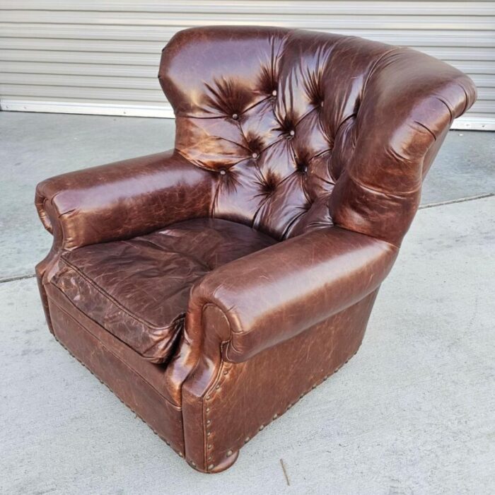 restoration hardware churchill lounge chair in cigar brown leather 0825