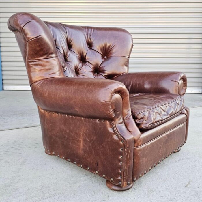 restoration hardware churchill lounge chair in cigar brown leather 3106