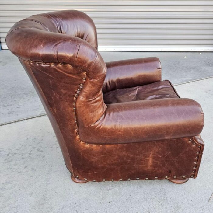 restoration hardware churchill lounge chair in cigar brown leather 8872