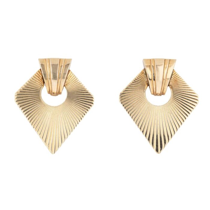 retro earrings 14k yellow gold geometric clip on backings estate jewelry 7209