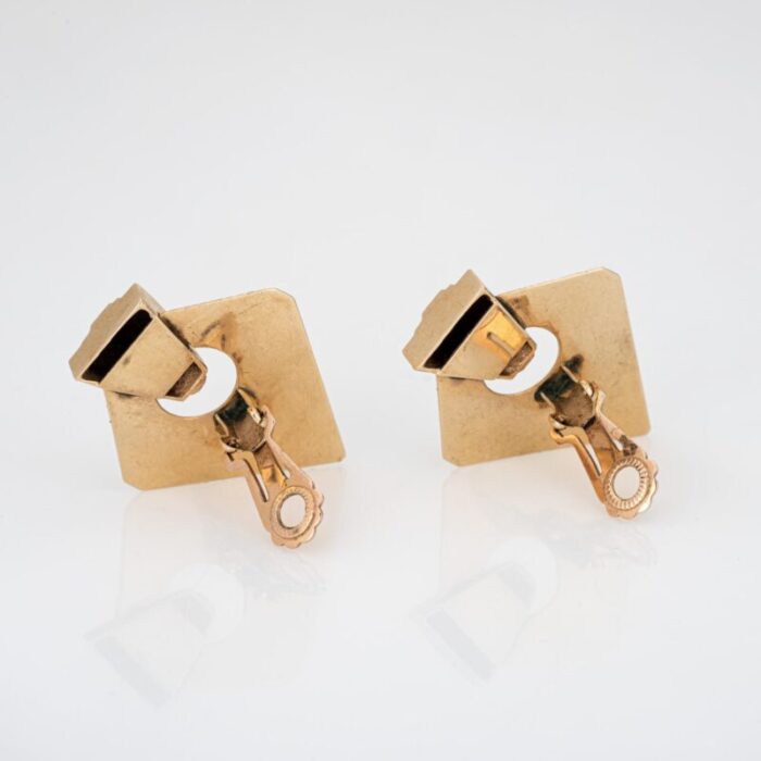 retro earrings 14k yellow gold geometric clip on backings estate jewelry 8199