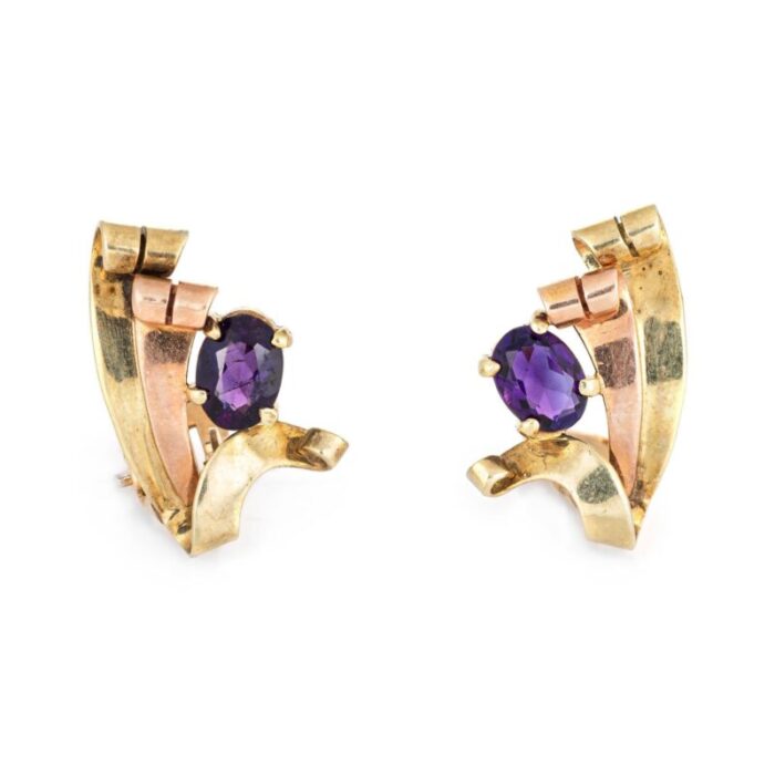 retro vintage amethyst earrings 14k yellow rose gold clip on estate fine jewelry 2013