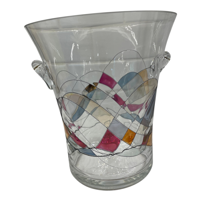 romanian hand blown crystal champagne ice bucket with pop art colors 3989