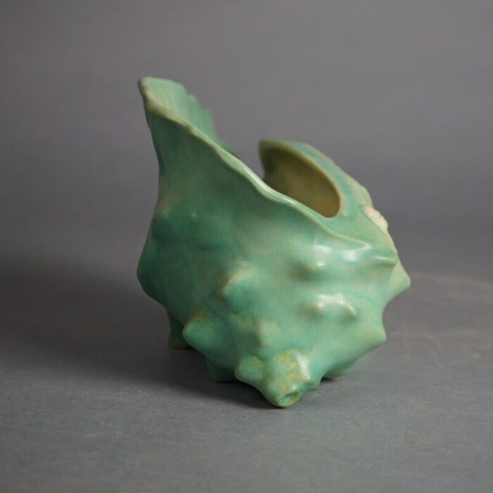 roseville art pottery conch shell peony in green circa 1942 2622